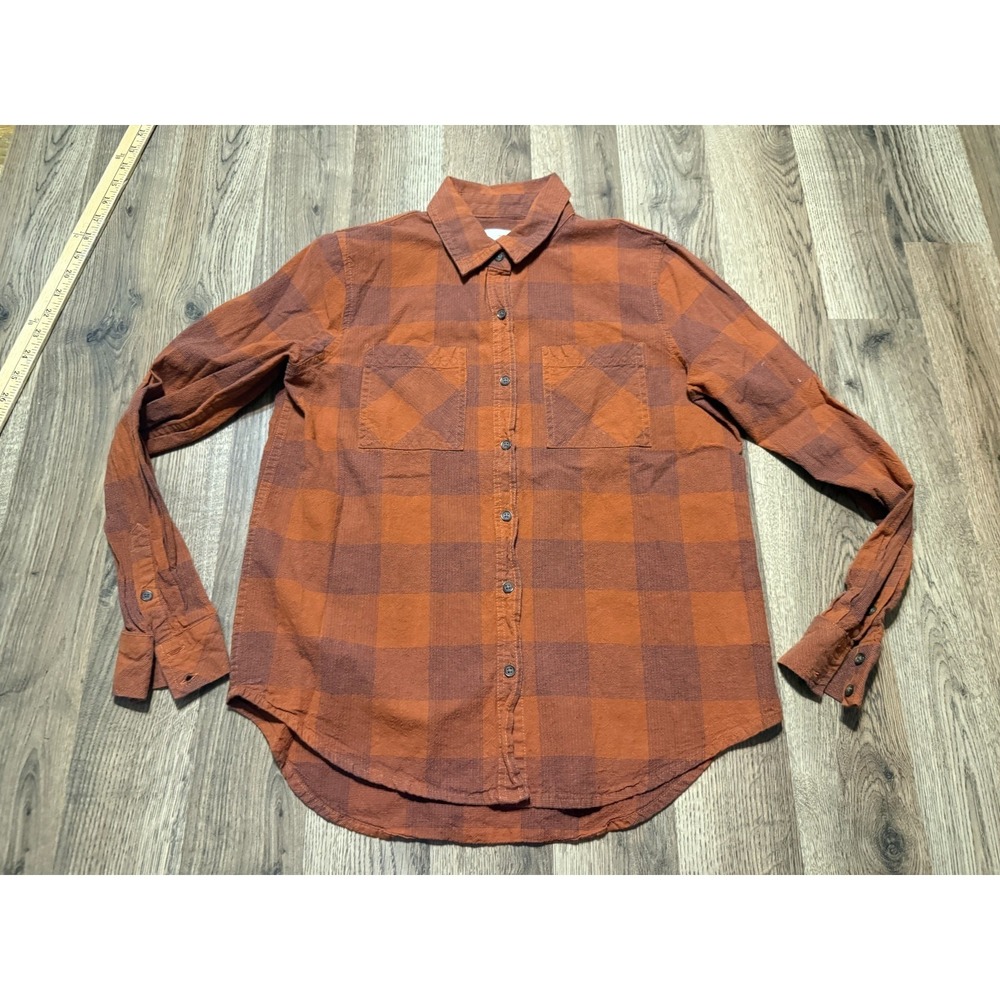 Universal Thread Shirt, Mens Size XS, Orange Black, Plaid, Long Sleeve Button Up